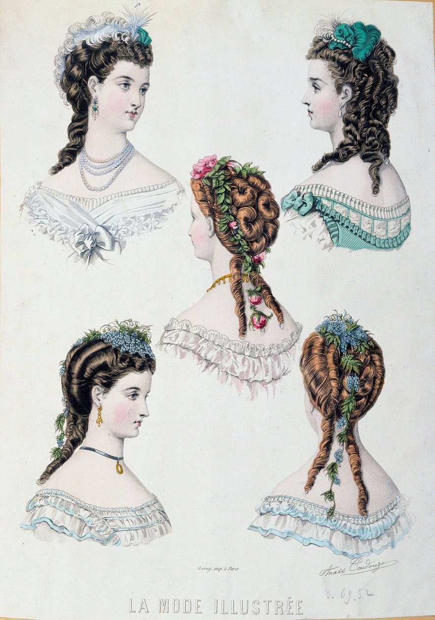 Pět účesů žen Talíř převzatý z „La mode illustree““ od Anais Coutwelve od Anais Toudouze