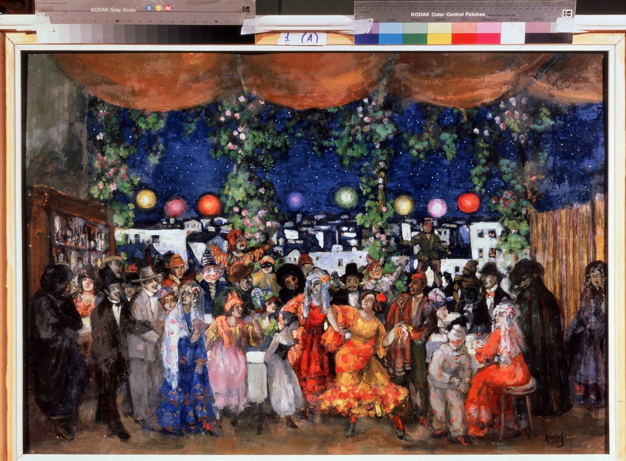 Karneval ve Španělsku (Karneval ve Španělsku). Obraz Anatolije Afanasjeviče Arapova (1876-1949). Olej na kartonu, 68,5 x 98,5 cm od Anatoli Afanasyevich Arapov