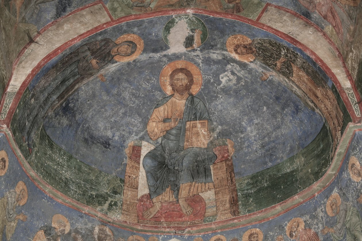Kristus na trůn Spasitel světa, 12. století od Ancient Russian frescos