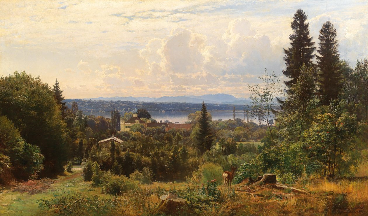 Letní den u jezera Starnberg, v popředí hrad Possenhofen od Anders Andersen Lundby