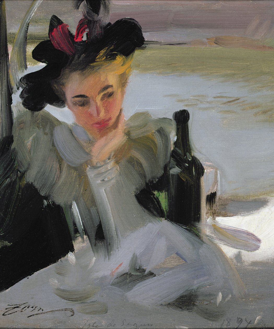 Dam Vid Cafe, 1894 (olej na plátně připevněné na palubě) od Anders Leonard Zorn