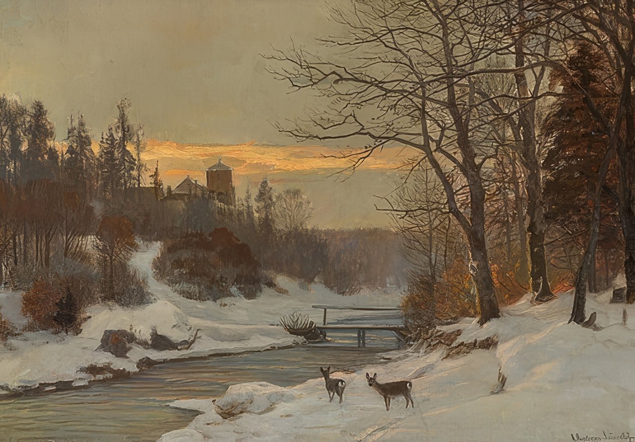 Zimní potok krajina od Anders Andersen Lundby