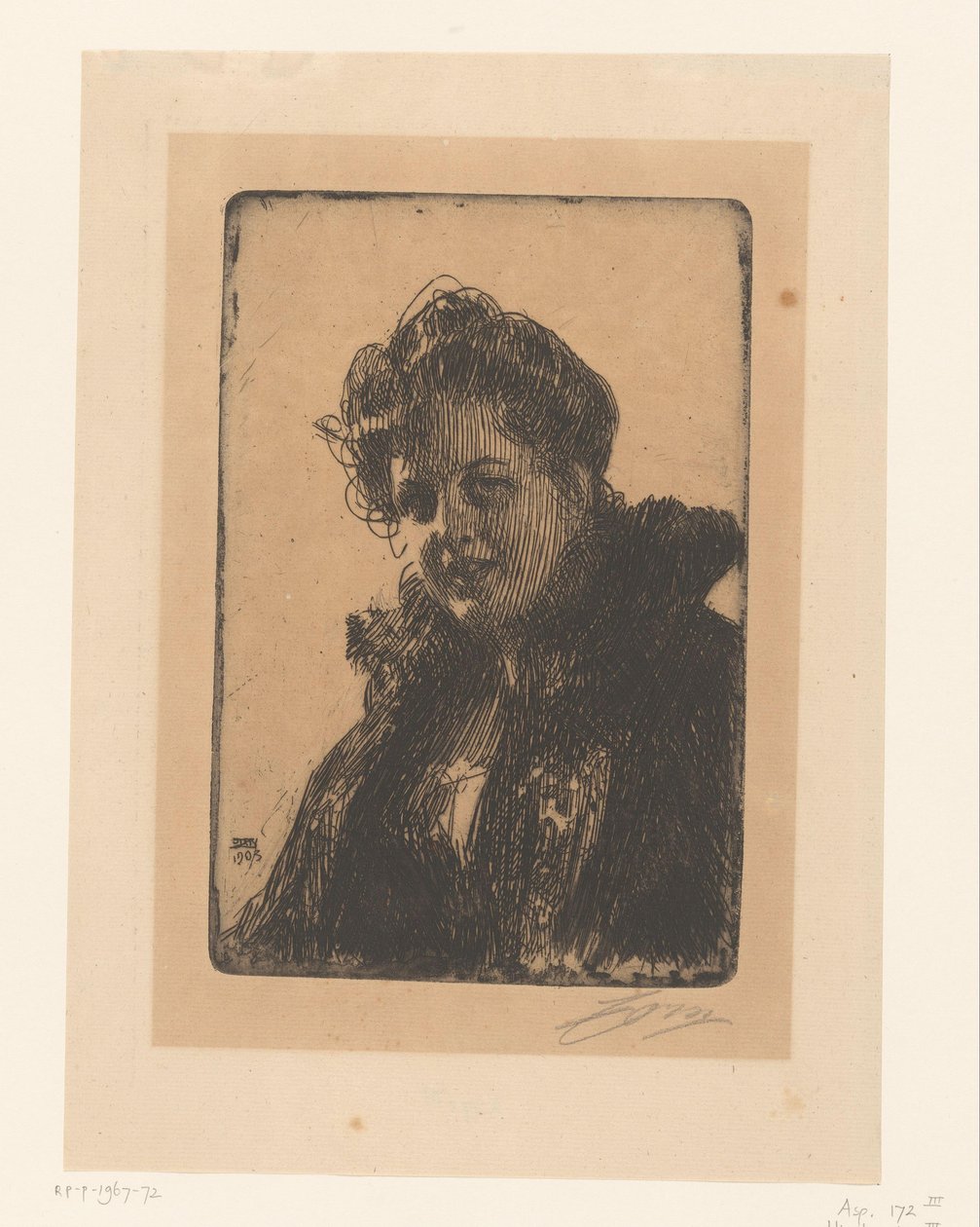 Portrét Amálie Granbergové od Anders Leonard Zorn (signed by artist)