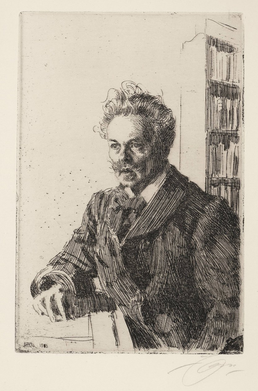 August Strindberg (1849-1912) - Zorn, Anders Leonard (1860-1920) - 1910 - Lept - 29,8x19,8 - Soukromá sbírka od Anders Leonard Zorn