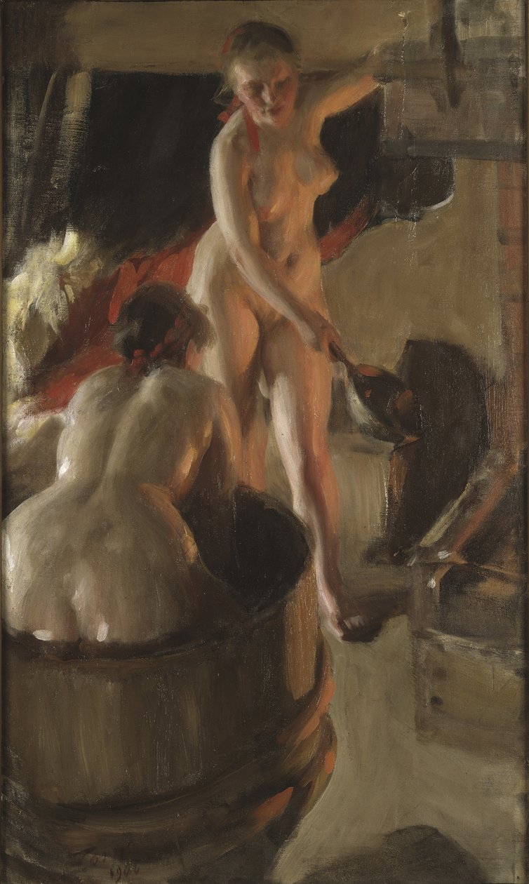 Filles de Dalecarlie prenant un bain - Dívky z Dalarny ve koupeli, Zorn, Anders Leonard (1860-1920). Olej na plátně od Anders Leonard Zorn