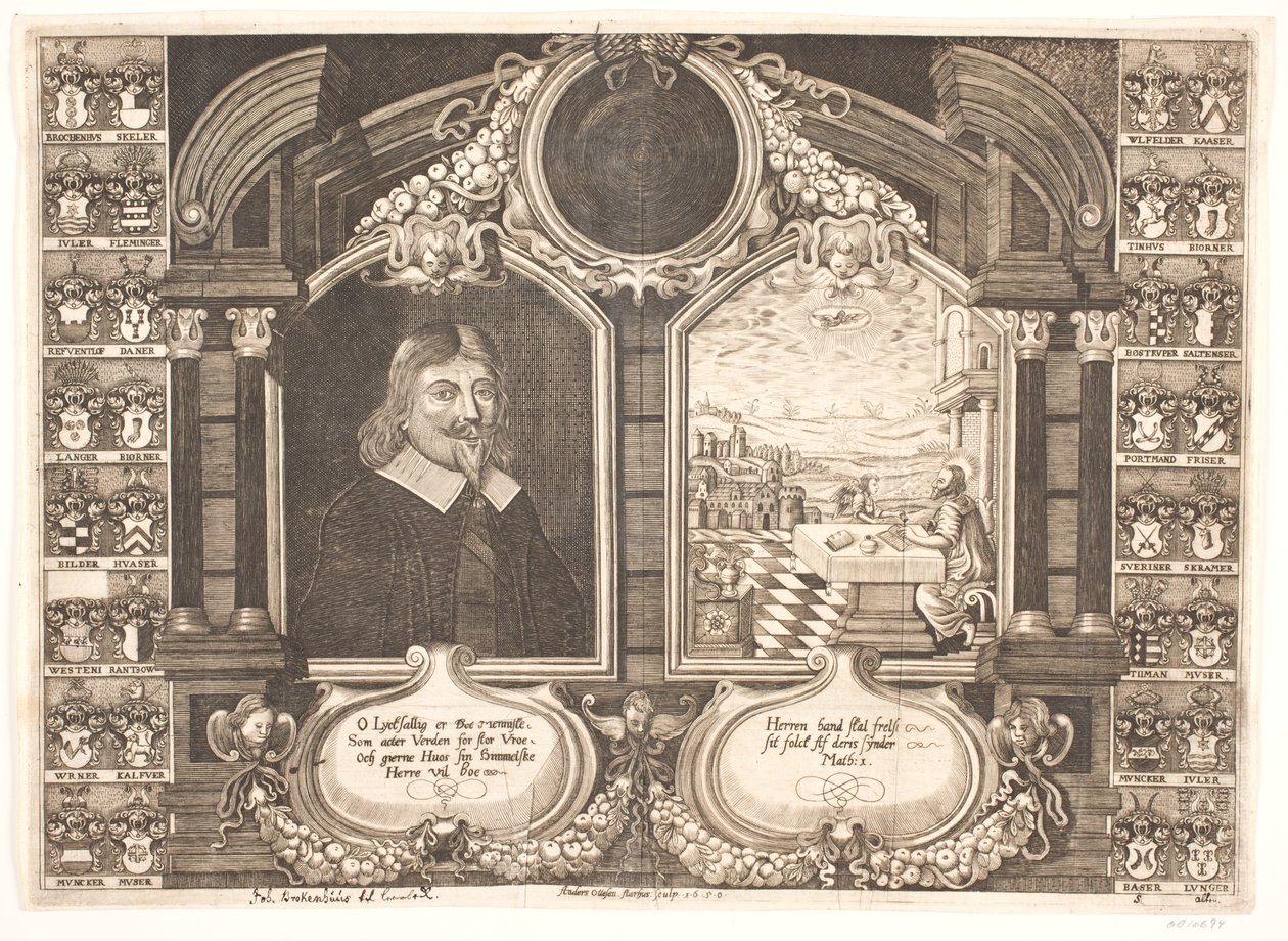 Johan Brockenhuus a scéna s evangelistou Matoušem. Pro pohřební kázání od Anders Ottesen