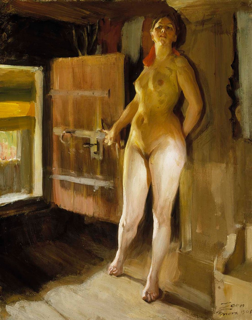 U dveří půdy; dívka na půdě od Anders Zorn