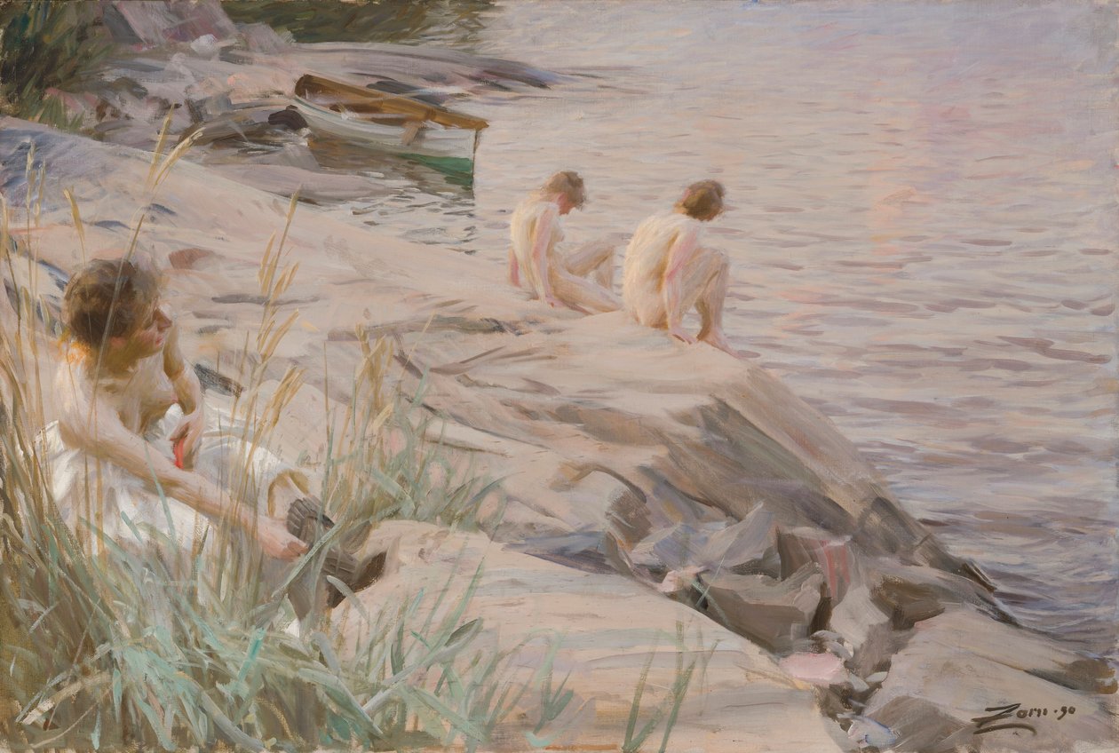 Dívky se koupou pod širým nebem (venku); Koupající se dívky, venku; Venku od Anders Zorn