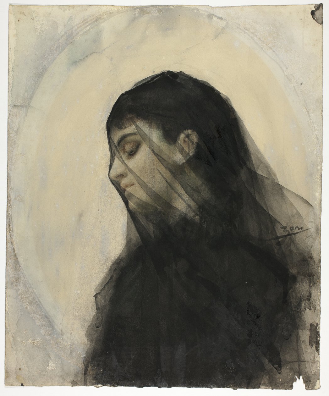 Hlava zahalené ženy od Anders Zorn