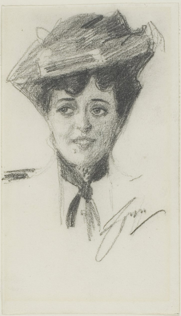 Hlava mladé ženy v klobouku od Anders Leonard Zorn