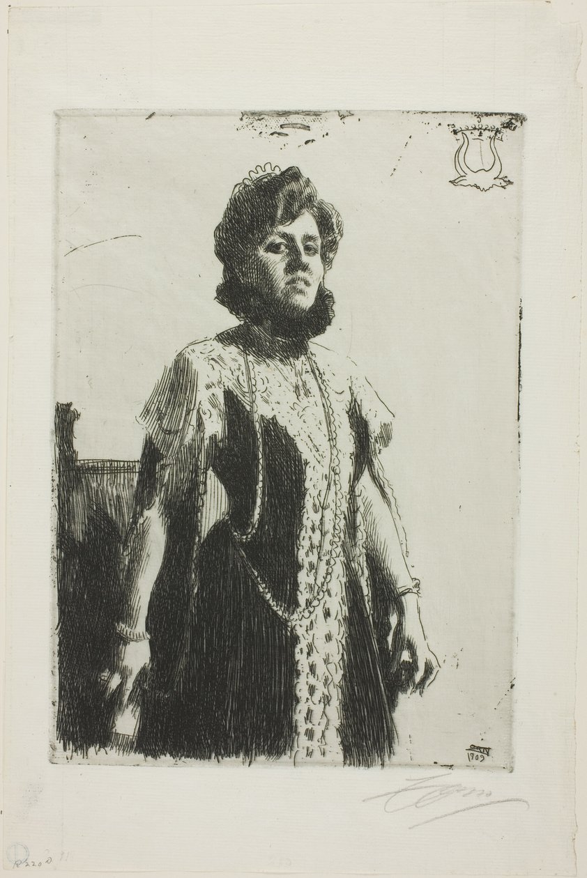 Oxenstierna (paní Aurore Klintberg, rozená Oxenstierna, celá délka) od Anders Leonard Zorn