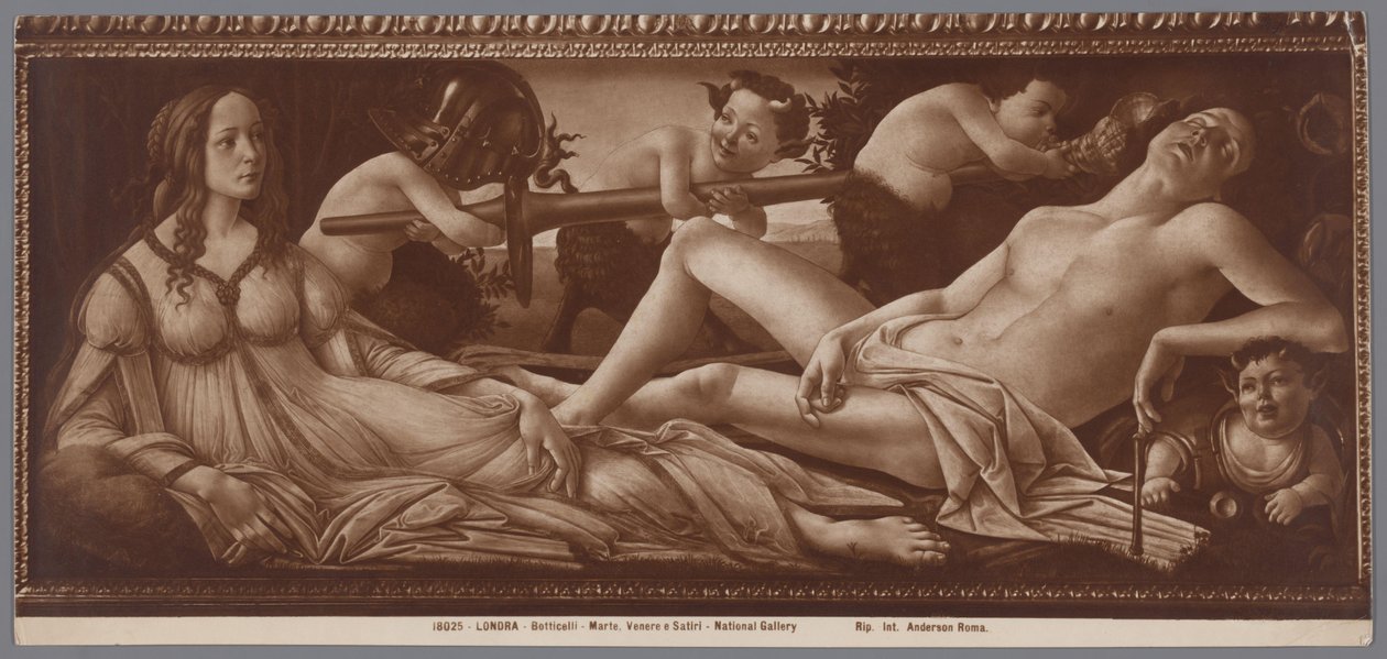 Fotoreprodukce obrazu Venuše a Mars od Sandro Botticelliho Londra, Botticelli, Marte, Venere e Satiri, Národní galerie (název na objektu) od Anderson (firma)