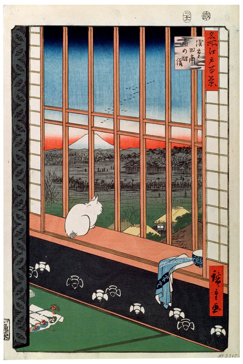 Kočka sedící na sedadle u okna, 19. století od Ando Hiroshige