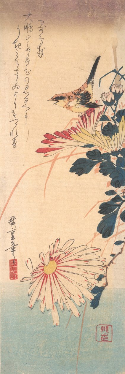 A Wren and Chrysanthemums, ca. 1830, ca. 1830. od Ando Hiroshige