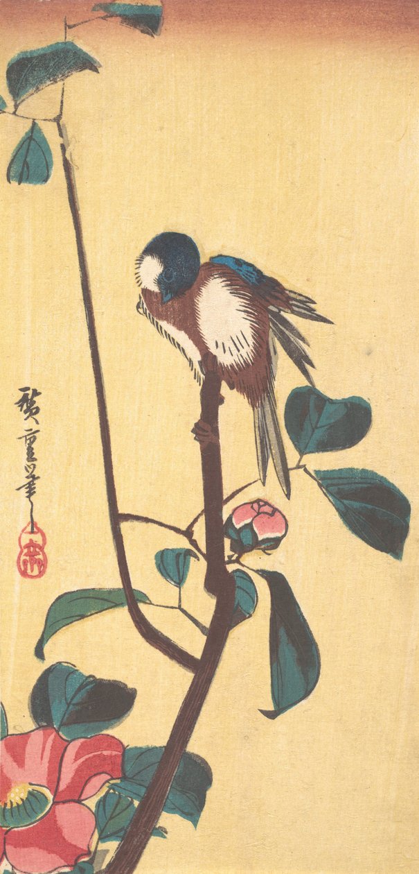 Kamélie a modrohlavý pták, ca. 1833, ca. 1833. od Ando Hiroshige
