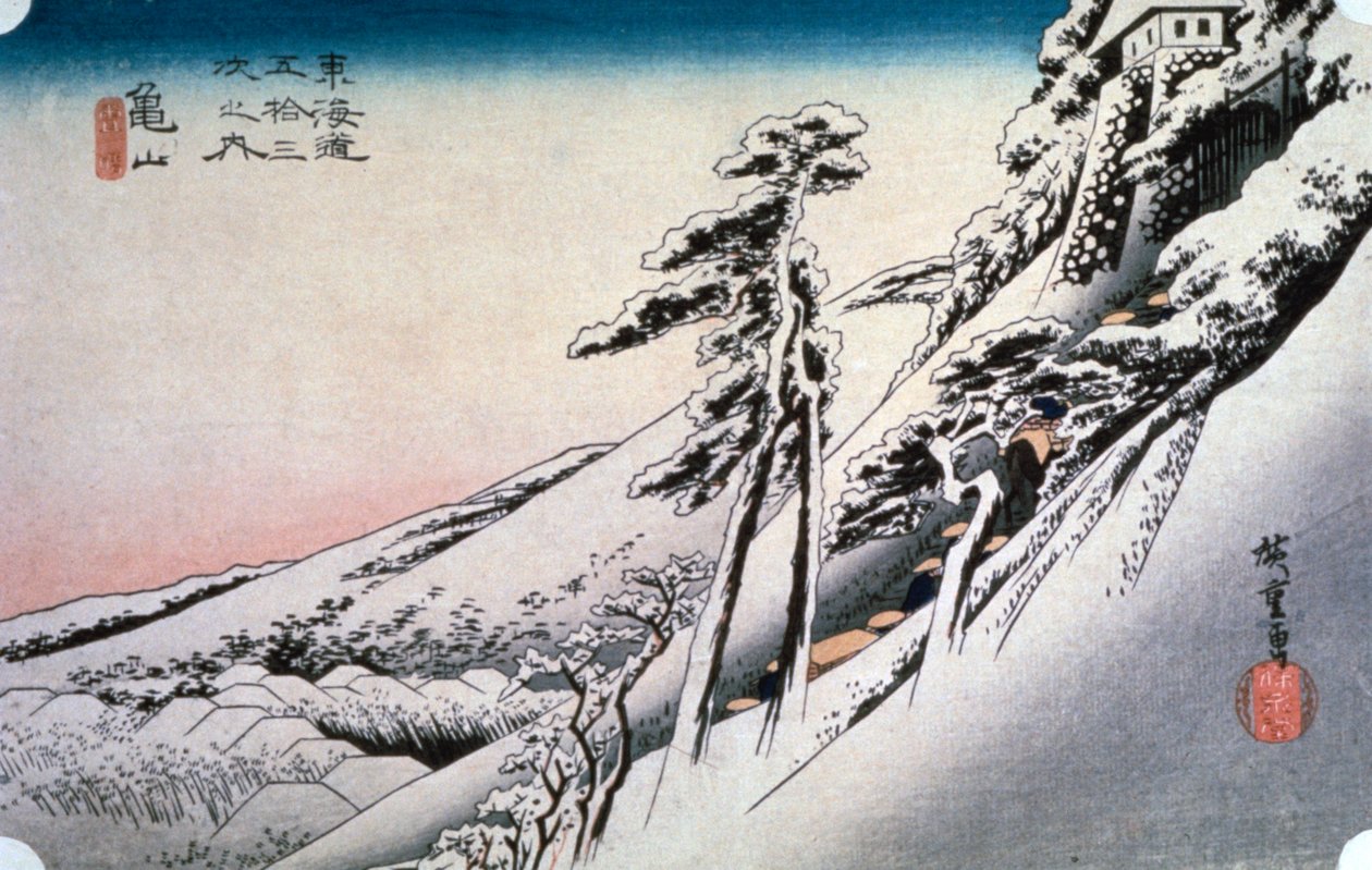 Jasné počasí po sněhu v Kameyama, z 53 stanic Tokaido, 1832 od Ando Hiroshige