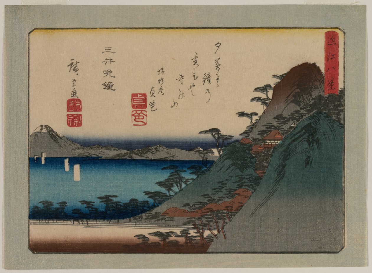 Večerní zvon v chrámu Mii ze série Osm pohledů na provincii Omi, konec 30. nebo začátek 40. let 19. století. od Ando Hiroshige