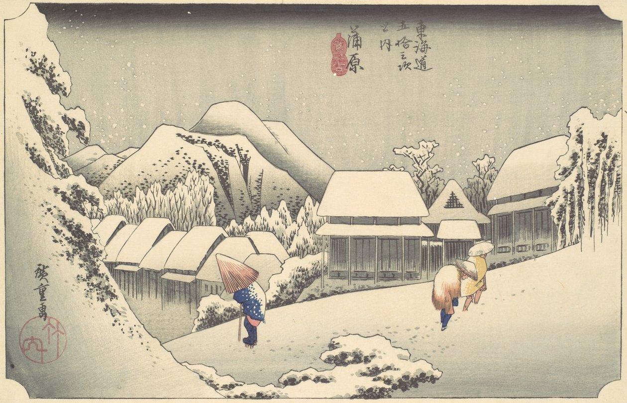 Večerní sníh v Kanbara, ze série Padesát tři stanic Tokaida, ca...., ca. 1833-34. od Ando Hiroshige