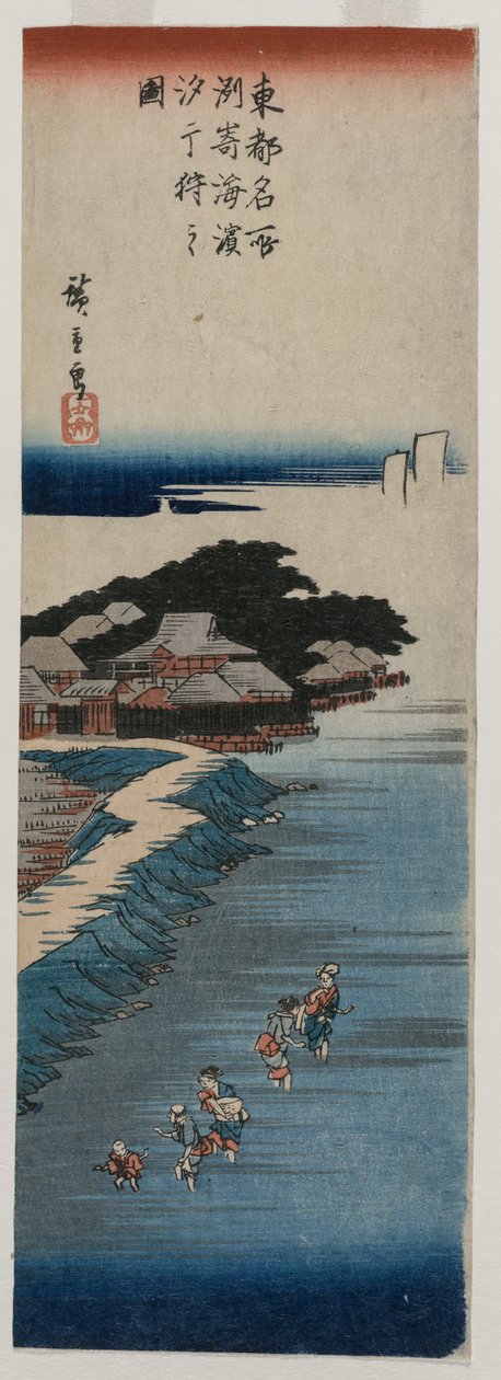 Sbírání mušlí při odlivu v Susaki, ze série 100 pohledů na slavná místa v Edu, polovina 30. let 19. století od Ando Hiroshige