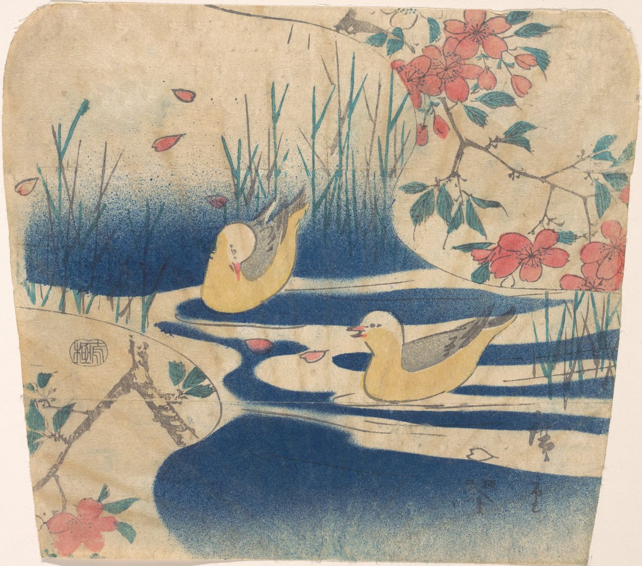 Hooded Gulls and Cherry Blossoms, pravděpodobně 1850-62., pravděpodobně 1850-62. od Ando Hiroshige
