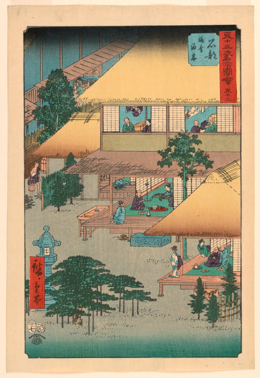 Ishibe: Hosté v hostinci (Isibe, ryosha tomarikyaku) ze série 53 stanic Tokaida od Ando Hiroshige