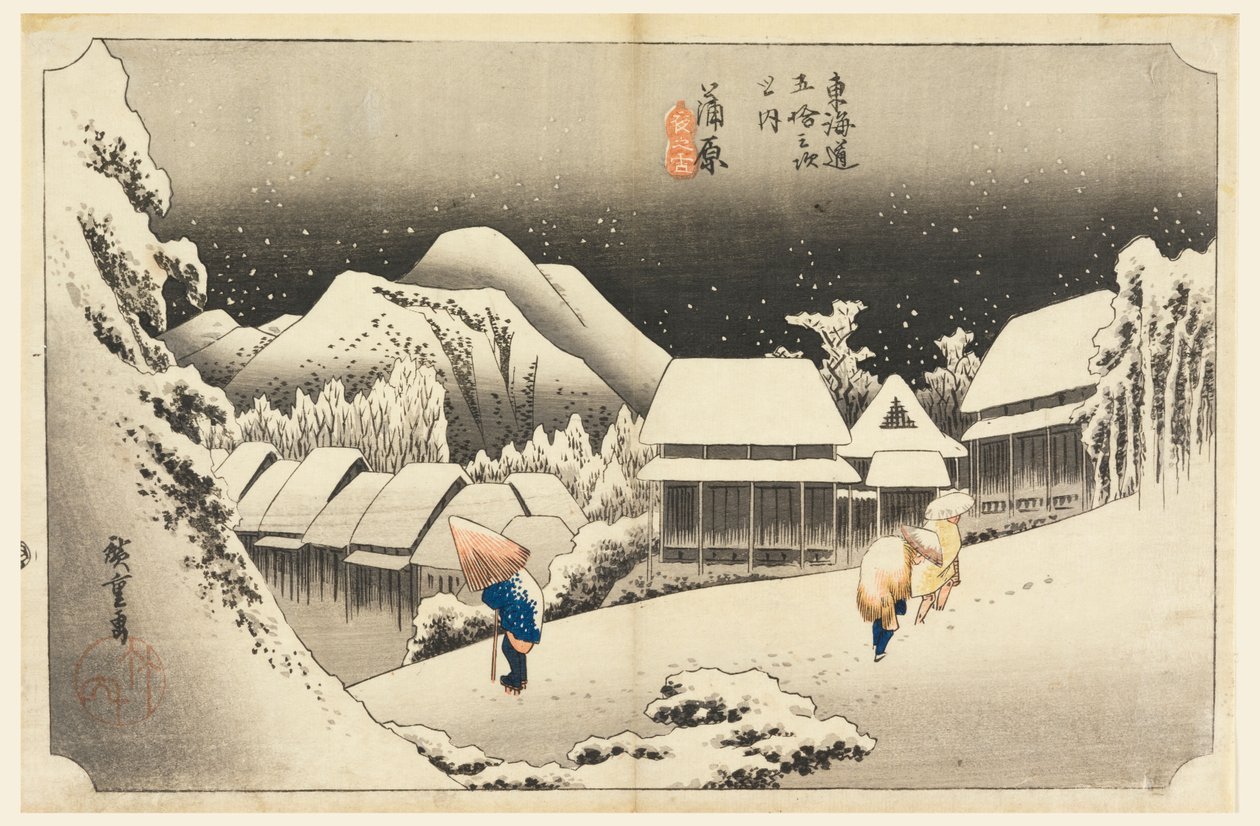 Kambara, Sníh za soumraku, v Padesáti třech stanicích Tokaidské silnice (Tokaido Gojusan Tsugi-no Uchi) od Ando Hiroshige