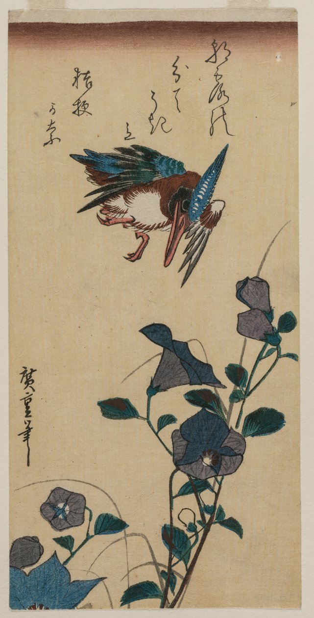 Ledňáček říční a zvonek čínský, počátek nebo střední 30. léta 19. století. od Ando Hiroshige