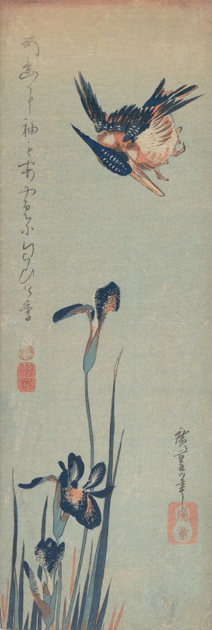 Ledňáček říční a kosatce, 1832-34., 1832-34. od Ando Hiroshige