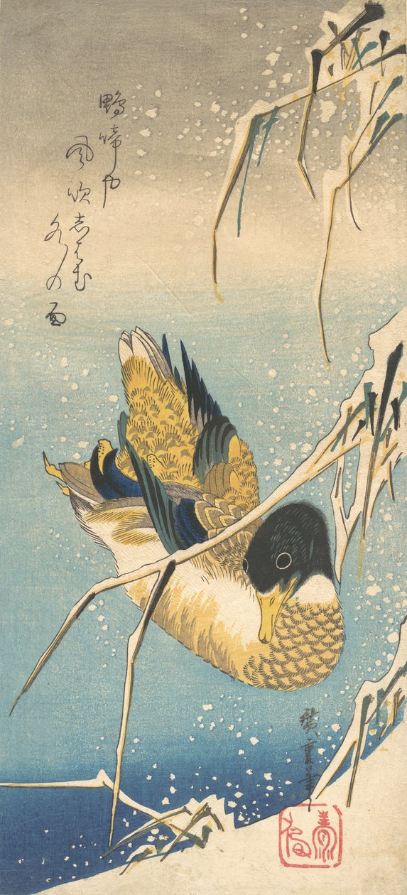 Kachna divoká a rákosí pokryté sněhem, ca. 1832, ca. 1832. od Ando Hiroshige
