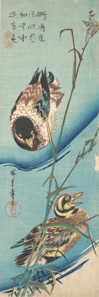 Kachny divoké a rákosí pokryté sněhem, ca. 1843, ca. 1843. od Ando Hiroshige