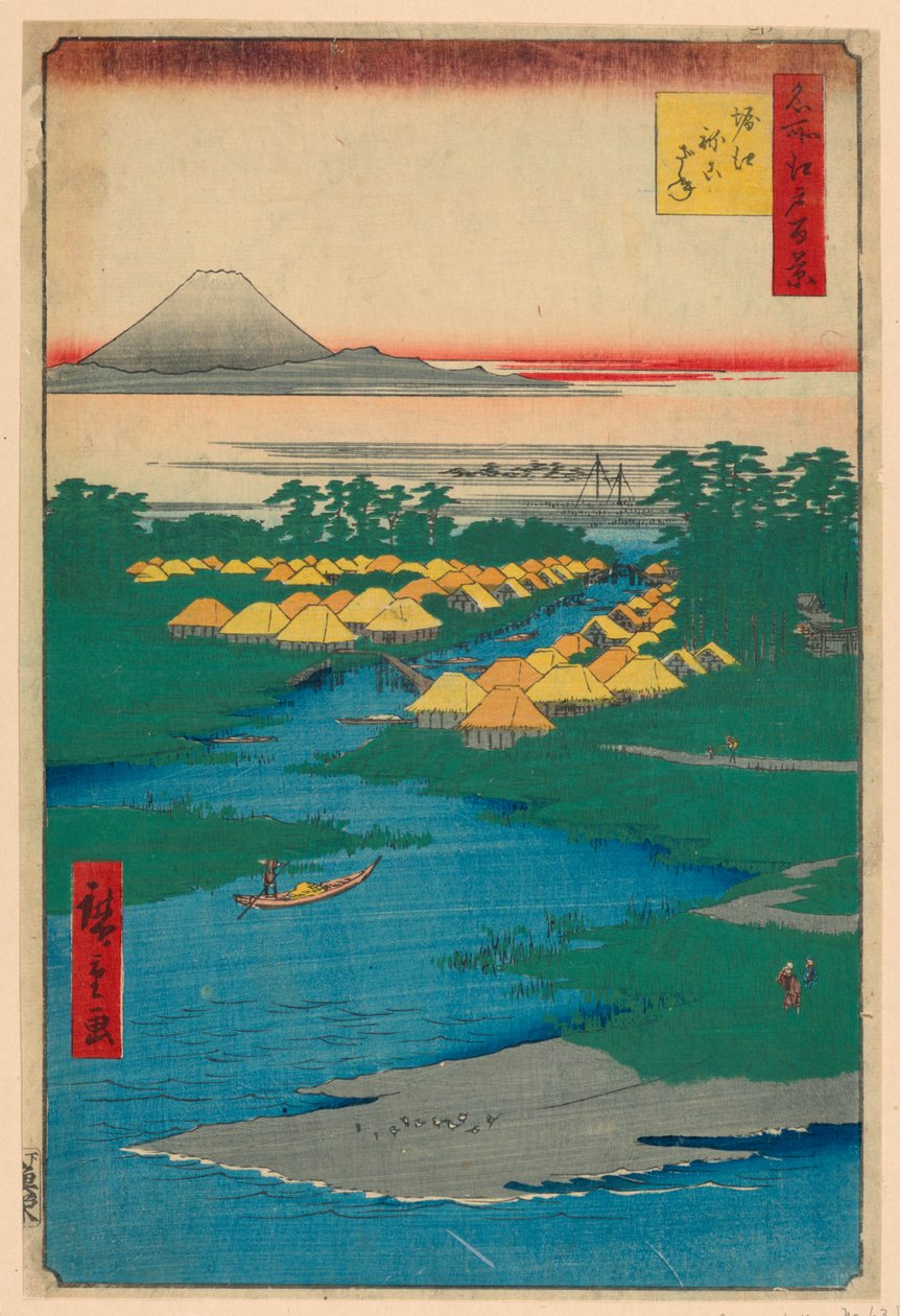 Nekozane u kanálu Horikiri č. 96 ze Sto slavných pohledů na Edo (Horie, Nekozane) od Ando Hiroshige