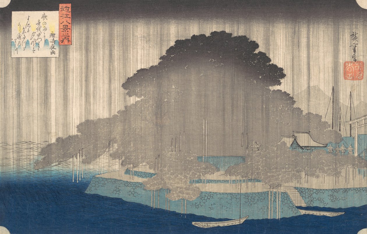 Noční déšť v Karasaki, ze série Osm pohledů na O-mi, ca. 1835, ca. 1835. od Ando Hiroshige