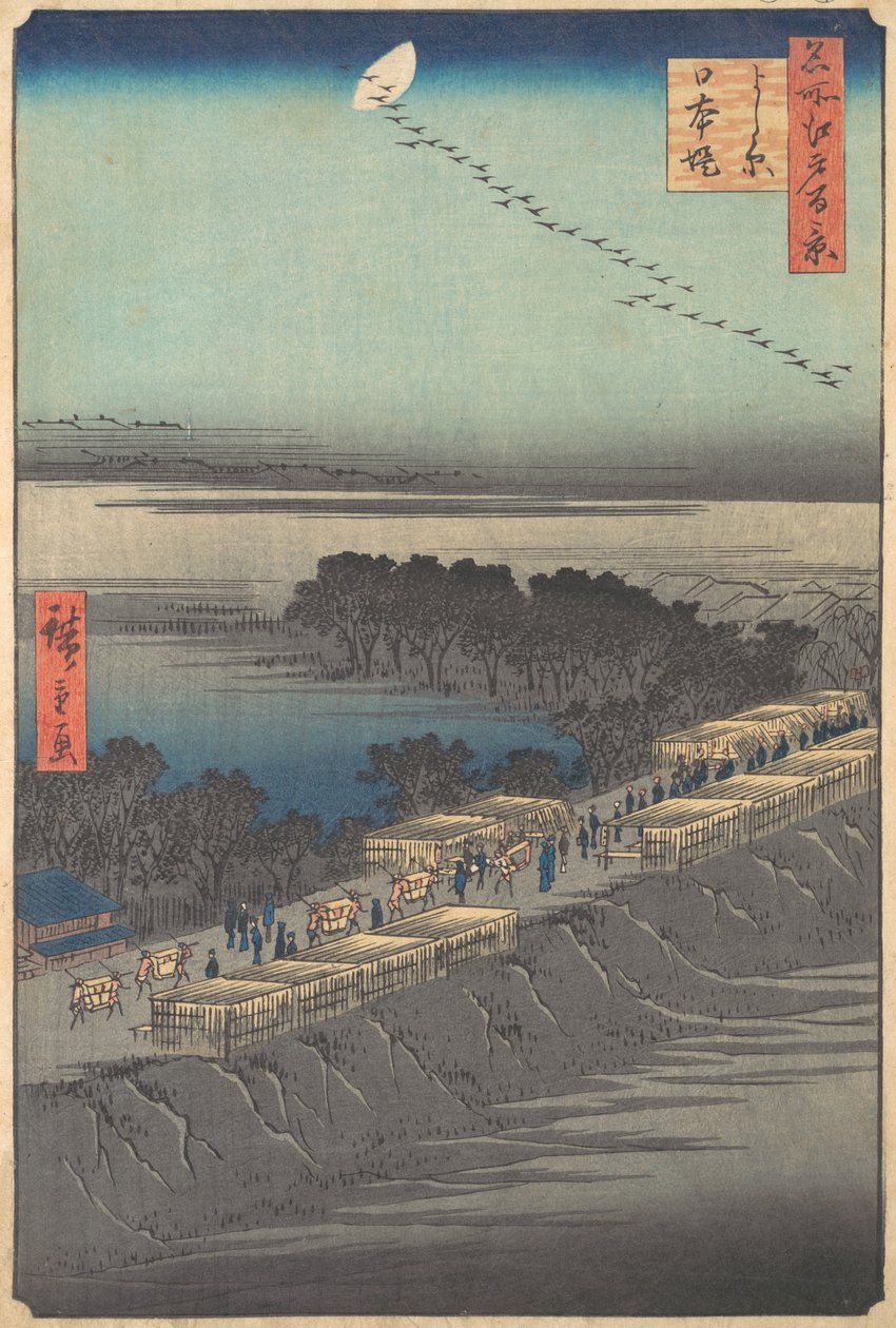 „Nábřeží Nihon v Yoshiwara“, ze série Sto slavných pohledů na Edo Meisho E..., 1857. od Ando Hiroshige