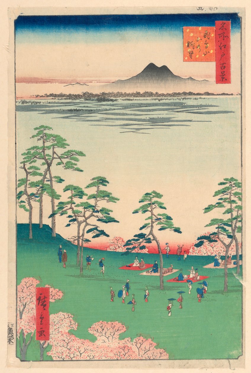 Pohled na sever z kopce Asuka (Asuka-yama Kita no Chobo) ze série Sto slavných pohledů na Edo od Ando Hiroshige