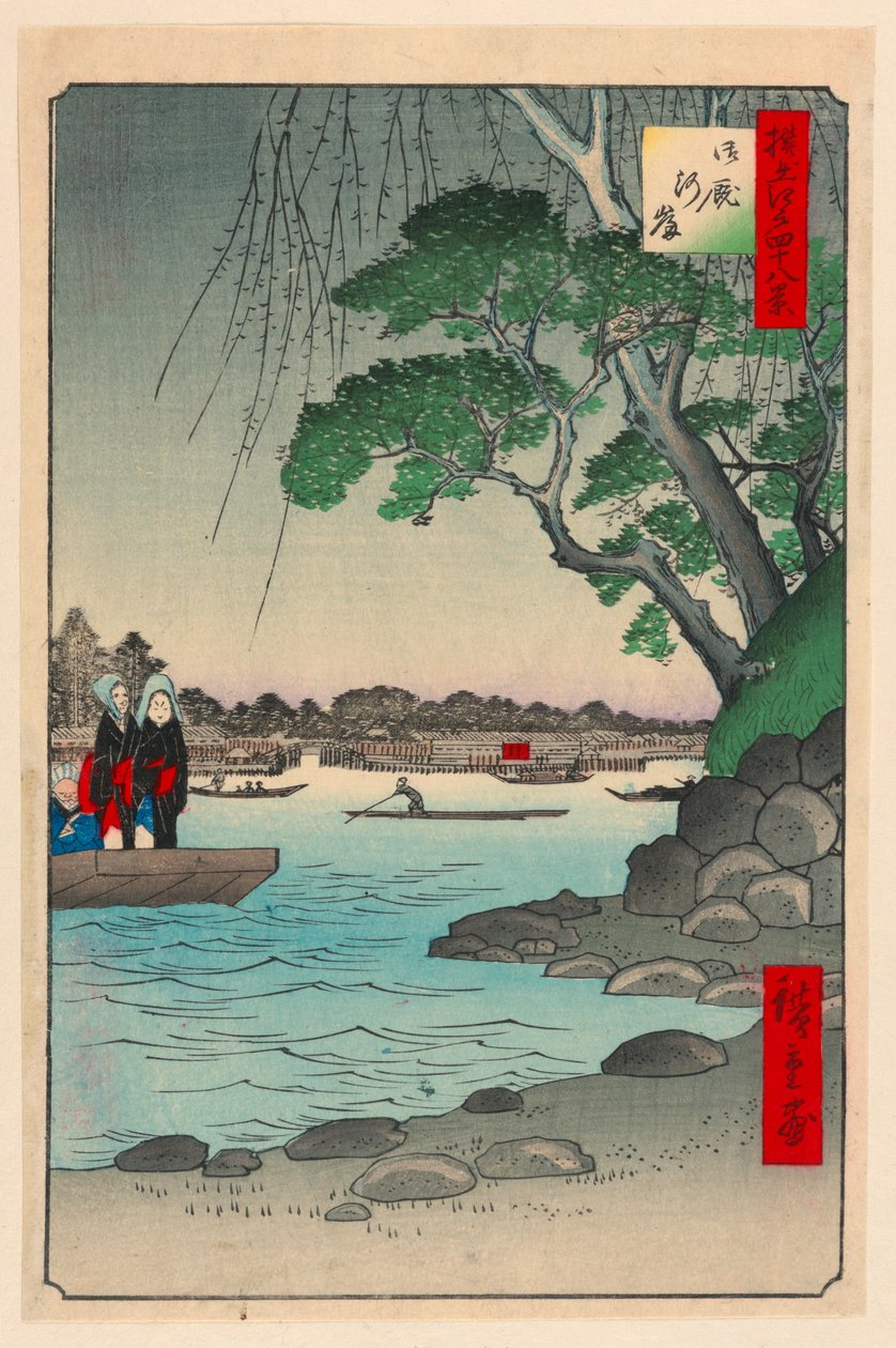 Nábřeží řeky Omnaya (Omnya-Gashi) ze série Sto slavných pohledů na Edo od Ando Hiroshige