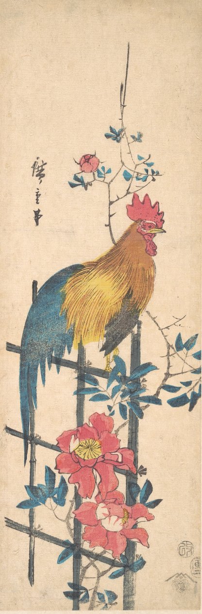 Pivoňka a kohout, 1854., 1854. od Ando Hiroshige