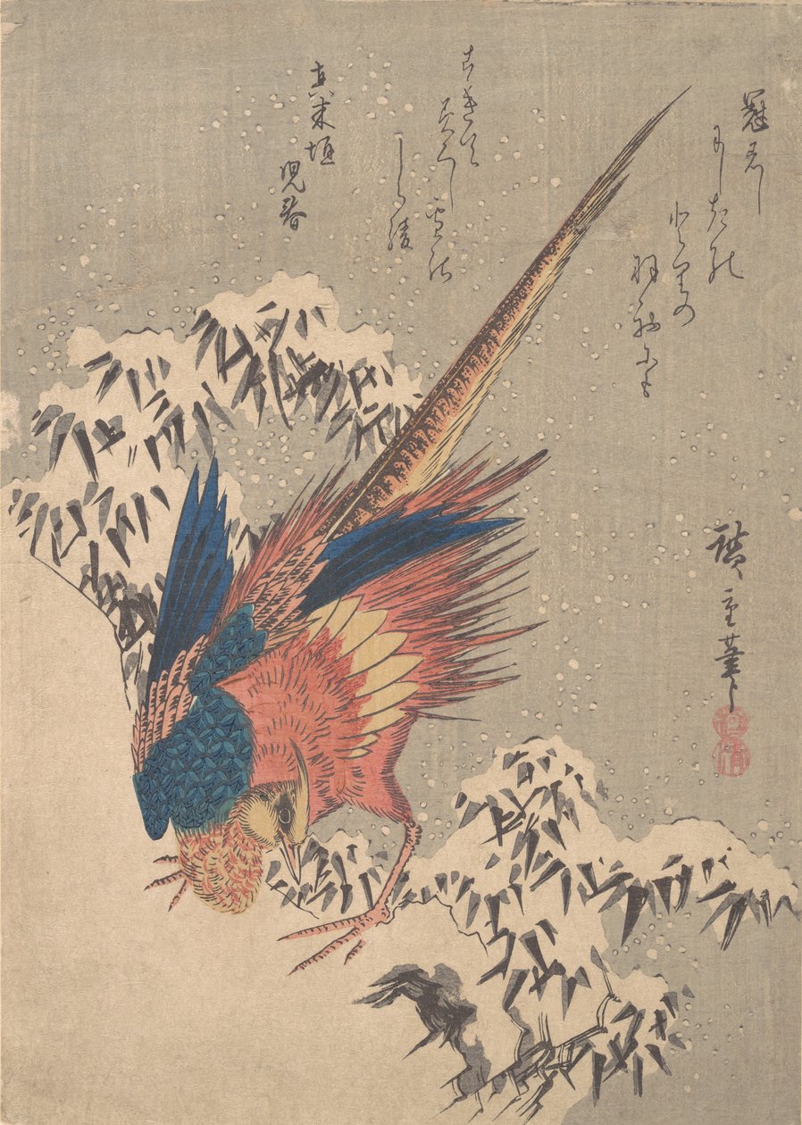 Bažant mezi sněhem naloženým bambusem na Hillside, ca. 1840, ca. 1840. od Ando Hiroshige