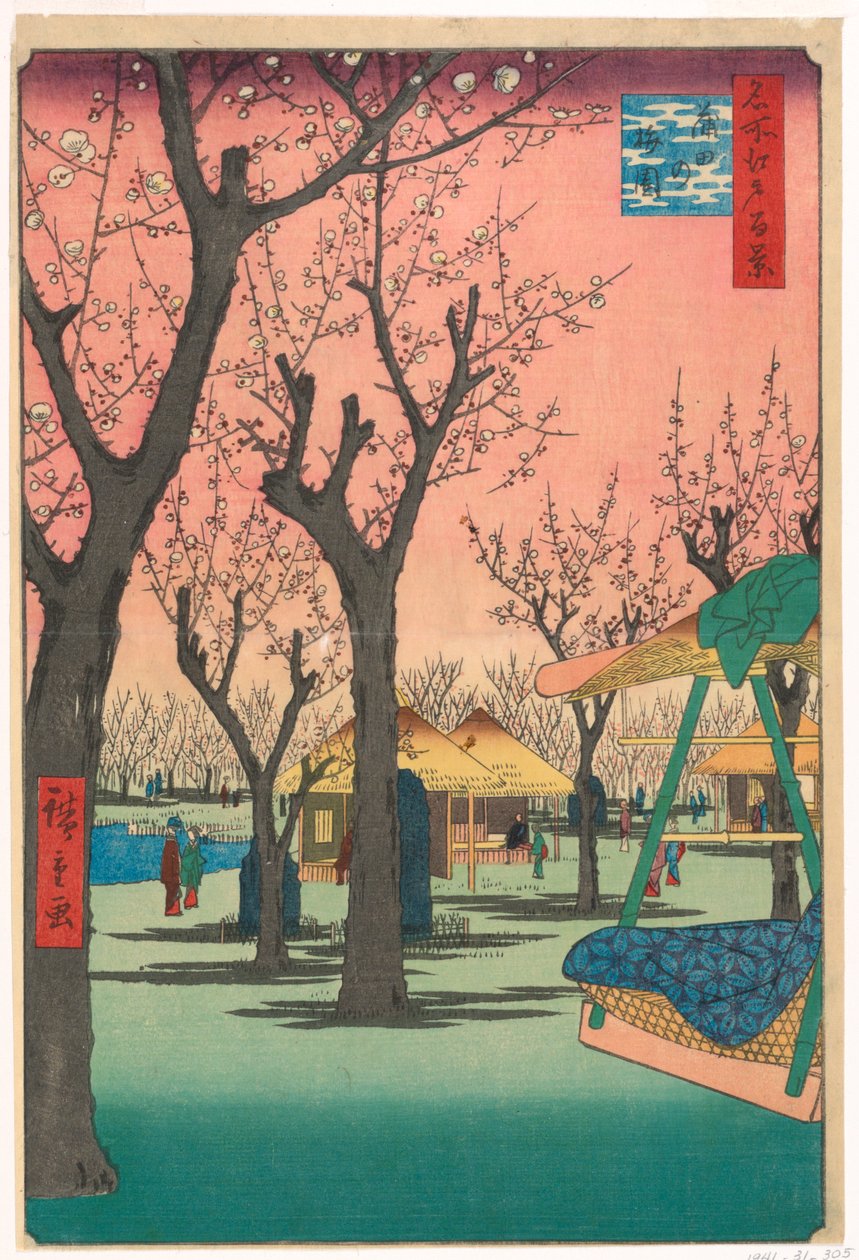 Švestková zahrada, Kamata (Kamata no Umezono) Ze série Sto pohledů na Edo od Ando Hiroshige