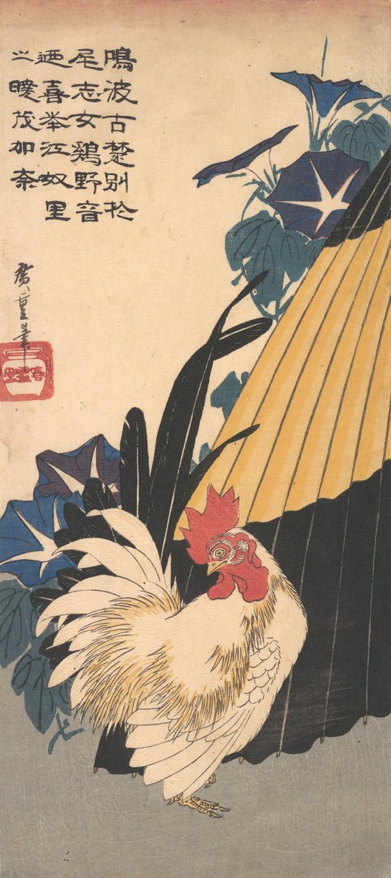 Kohout, deštník a ranní slávy, ca. 1830, ca. 1830. od Ando Hiroshige