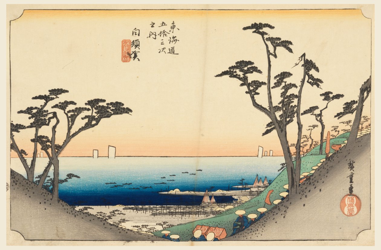 Průsmyk Shirasuka, člen te padesát tři S tachi zvuk te města stupeň nižší d (městský stupeň hlavní hora další) od Ando Hiroshige