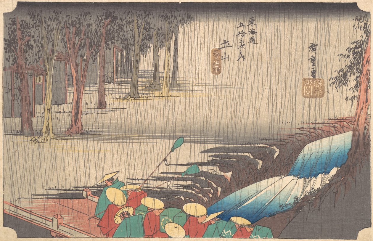 Jarní déšť na 50. stanici Tsuchiyama na Tokaidó, 19. století. od Ando Hiroshige