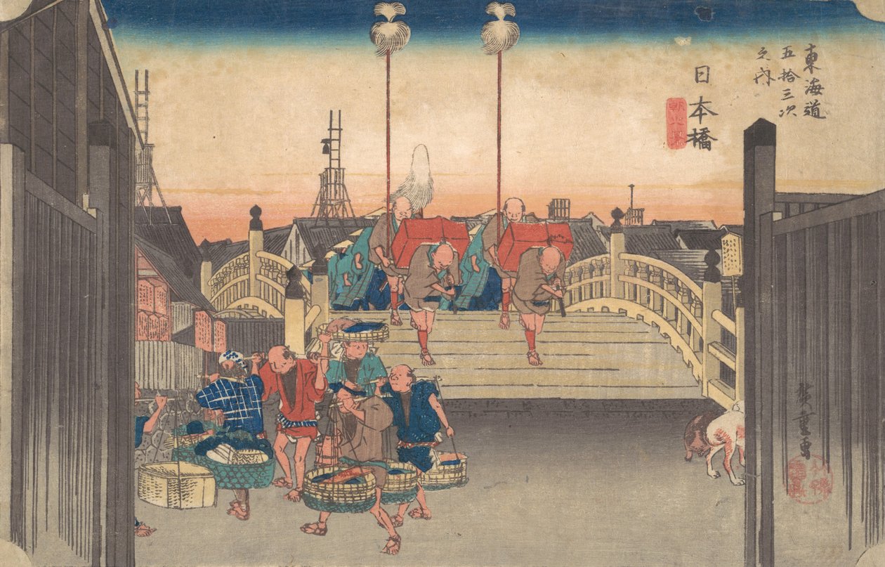 Stanice jedna: Ranní pohled na Nihonbashi, ca. 1833-34, ca. 1833-34. od Ando Hiroshige