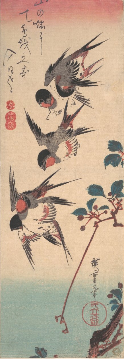 Vlaštovky a divoká třešeň, ca. 1834, ca. 1834. od Ando Hiroshige
