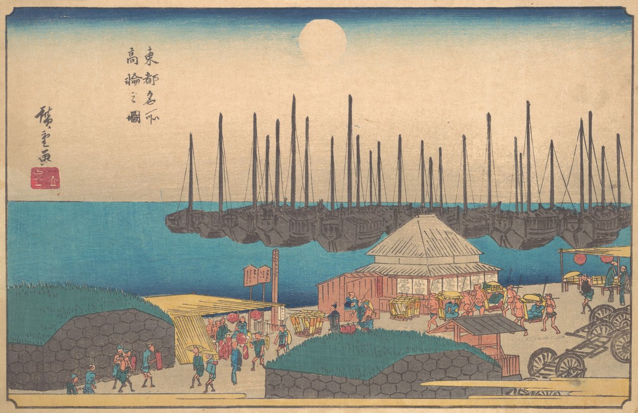 Kresba Takanawy, ? 1841. , komár. 1841. od Ando Hiroshige
