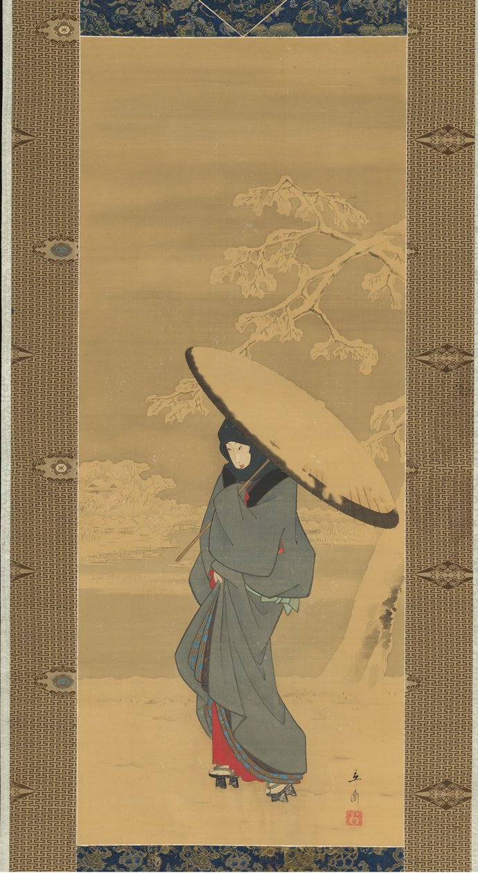 Žena procházející se ve sněhu, 40. léta 19. století – začátek 50. let 19. století. od Ando Hiroshige