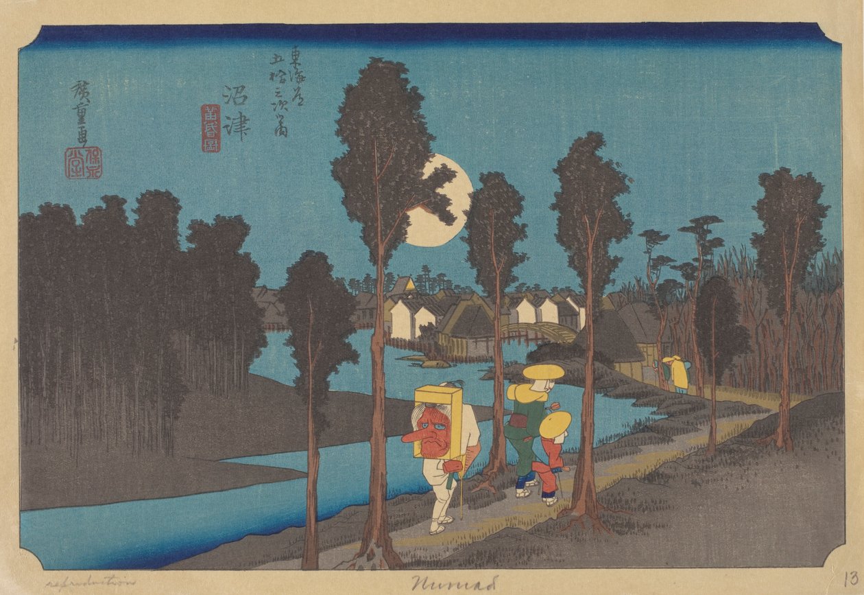 Stanice Numazu (barevný dřevěný blok) od Ando or Utagawa (after) Hiroshige