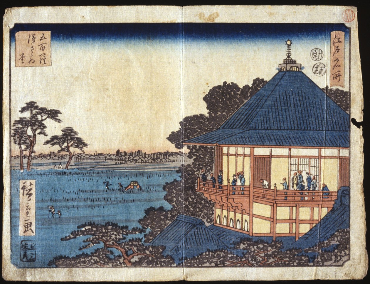 500 Arhatů, sál Sazai (barevný dřevoryt) od Ando or Utagawa Hiroshige
