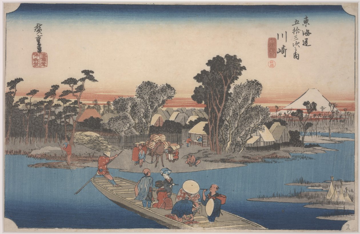 Trajekt na řece Rokugo od Ando or Utagawa Hiroshige