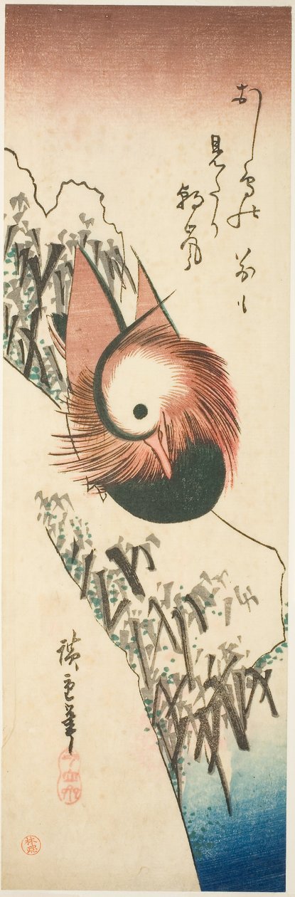 Kachna mandarínská na zasněženém břehu od Ando or Utagawa Hiroshige