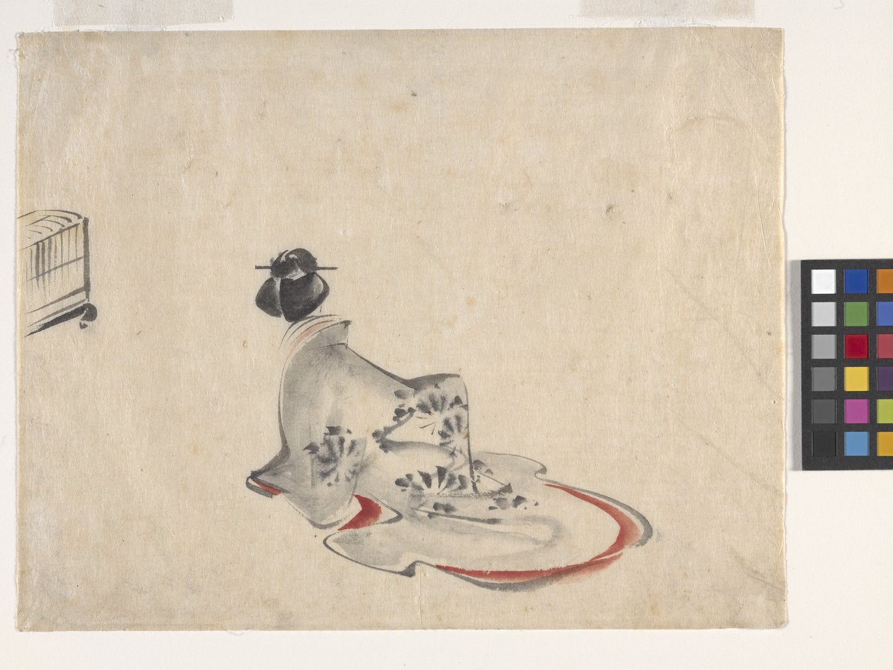 Žena se klaní (inkoust a barva na papíře) od Ando or Utagawa Hiroshige